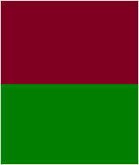 Burgundy and green color combination.